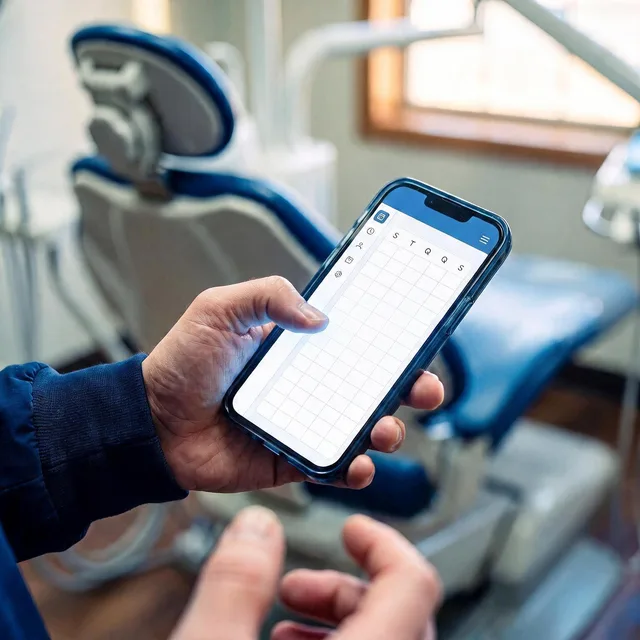 Celular exibindo agenda de clínica odontológica vazia, sem nenhum horário preenchido